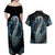 Dragon Viking With Runes Couples Matching Off Shoulder Maxi Dress and Hawaiian Shirt Blue Black - Wonder Print Shop