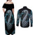 Dragon Viking With Runes Couples Matching Off Shoulder Maxi Dress and Long Sleeve Button Shirt Blue Black - Wonder Print Shop