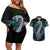 Dragon Viking With Runes Couples Matching Off Shoulder Short Dress and Hawaiian Shirt Blue Black - Wonder Print Shop