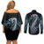 Dragon Viking With Runes Couples Matching Off Shoulder Short Dress and Long Sleeve Button Shirt Blue Black - Wonder Print Shop