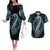 Dragon Viking With Runes Couples Matching Off The Shoulder Long Sleeve Dress and Hawaiian Shirt Blue Black - Wonder Print Shop