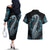 Dragon Viking With Runes Couples Matching Off The Shoulder Long Sleeve Dress and Hawaiian Shirt Blue Black - Wonder Print Shop