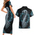 Dragon Viking With Runes Couples Matching Short Sleeve Bodycon Dress and Hawaiian Shirt Blue Black - Wonder Print Shop