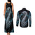 Dragon Viking With Runes Couples Matching Tank Maxi Dress and Long Sleeve Button Shirt Blue Black - Wonder Print Shop