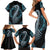 Dragon Viking With Runes Family Matching Short Sleeve Bodycon Dress and Hawaiian Shirt Blue Black - Wonder Print Shop