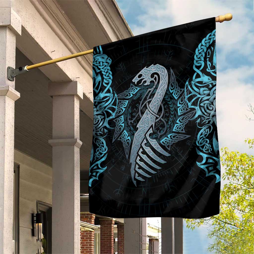 Dragon Viking With Runes Garden Flag Blue Black - Wonder Print Shop