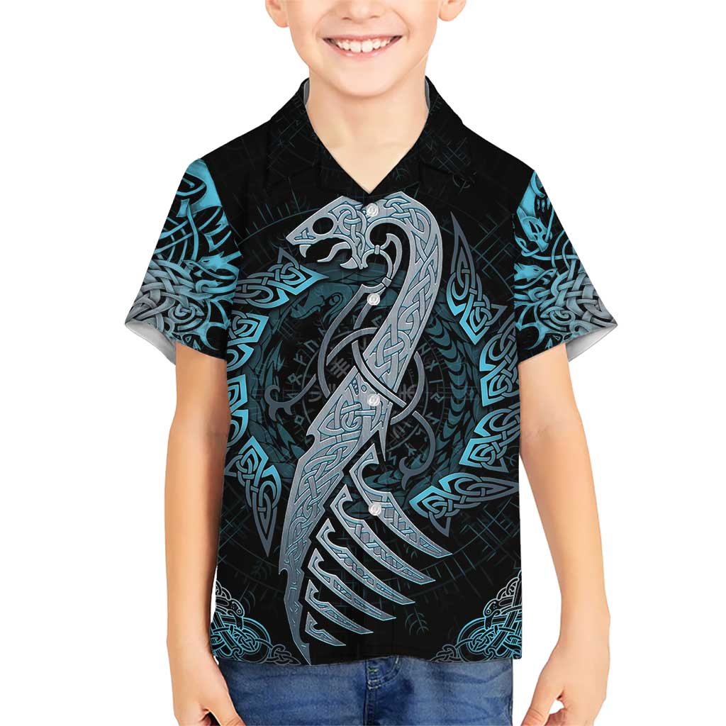 Dragon Viking With Runes Kid Hawaiian Shirt Blue Black - Wonder Print Shop