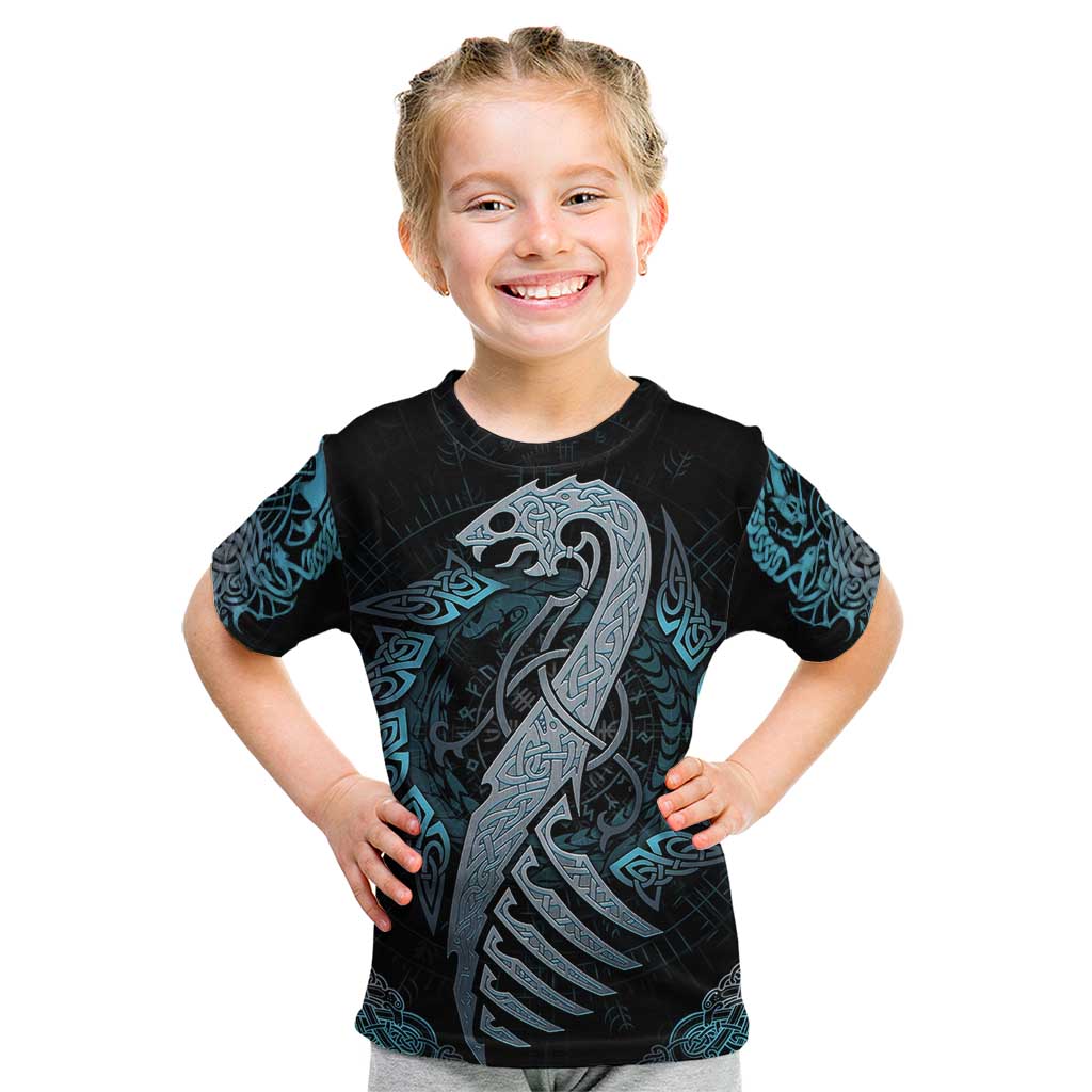 Dragon Viking With Runes Kid T Shirt Blue Black - Wonder Print Shop