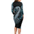 Dragon Viking With Runes Long Sleeve Bodycon Dress Blue Black - Wonder Print Shop