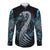 Dragon Viking With Runes Long Sleeve Button Shirt Blue Black - Wonder Print Shop