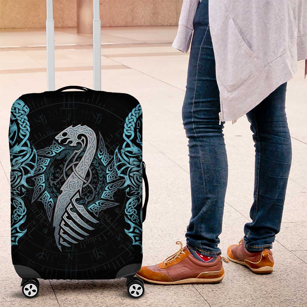 Dragon Viking With Runes Luggage Cover Blue Black - Wonder Print Shop