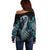 Dragon Viking With Runes Off Shoulder Sweater Blue Black - Wonder Print Shop