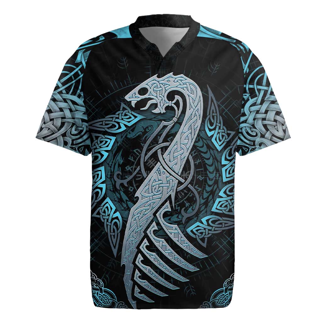 Dragon Viking With Runes Rugby Jersey Blue Black