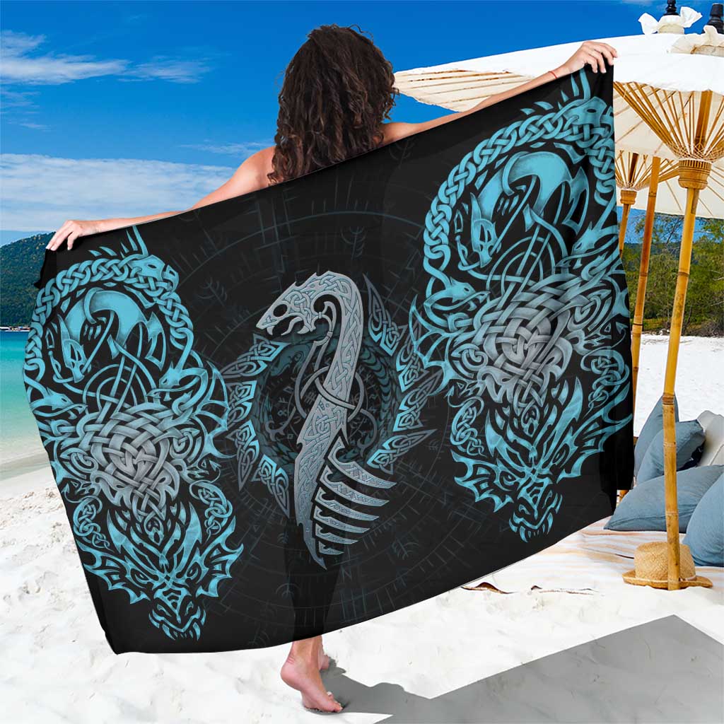 Dragon Viking With Runes Sarong Blue Black