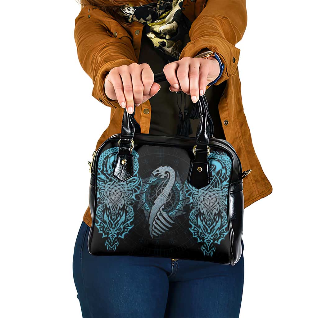 Dragon Viking With Runes Shoulder Handbag Blue Black