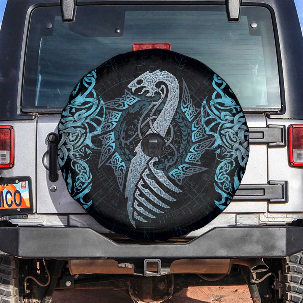 Dragon Viking With Runes Spare Tire Cover Blue Black