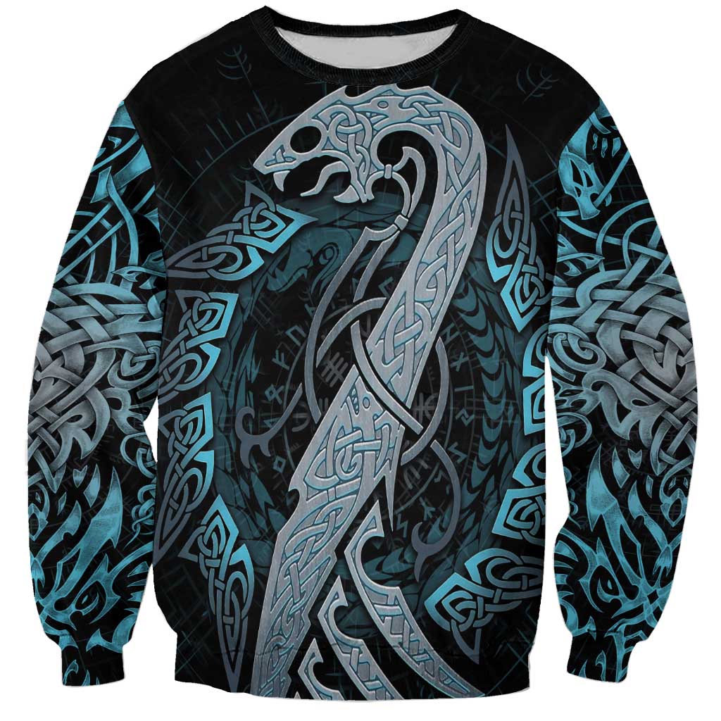 Dragon Viking With Runes Sweatshirt Blue Black