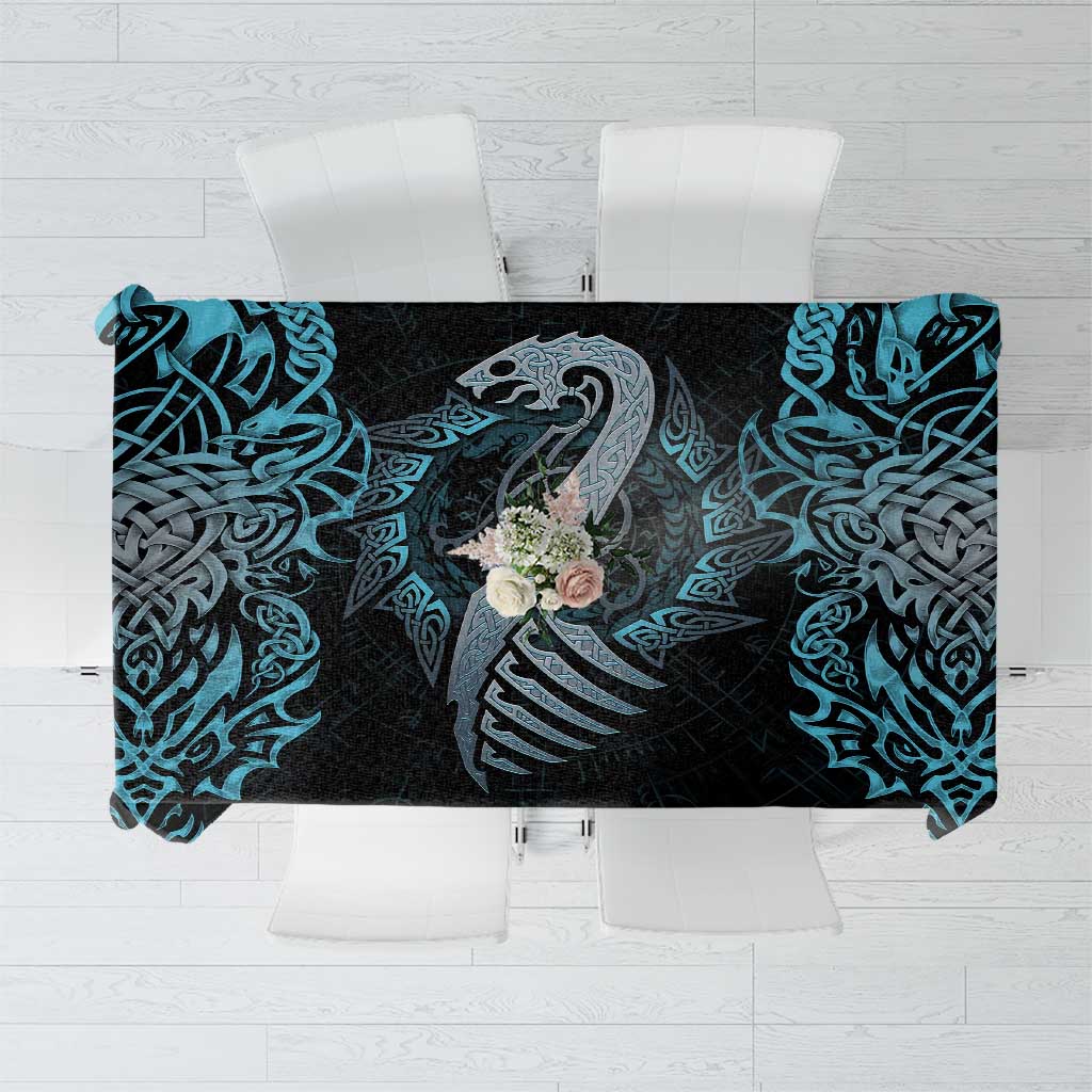 Dragon rune tablecloth, dark blue/black with dragon and knotwork pattern