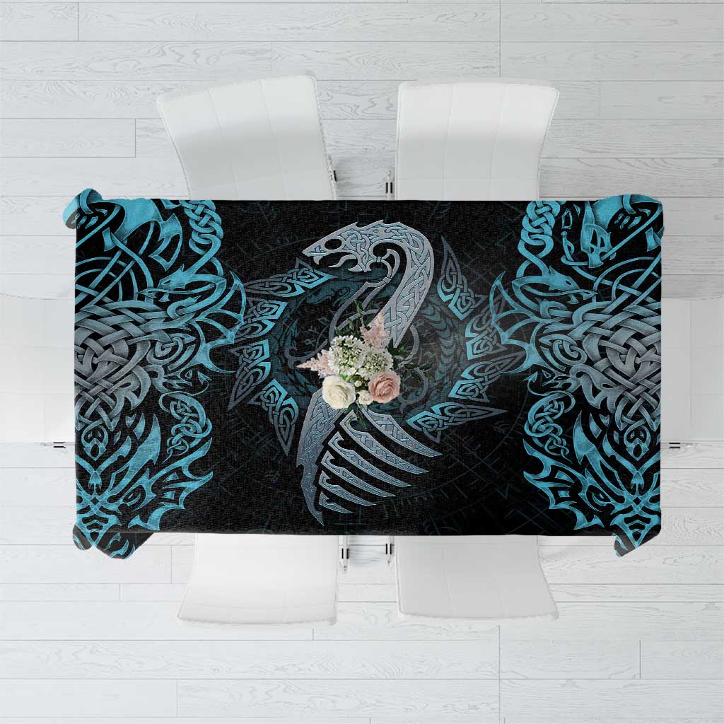 Dragon Viking With Runes Tablecloth Blue Black