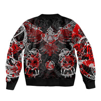 Unisex bomber jacket in black and red with Viking rune and skull graphic