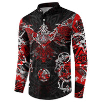 Men's black and red button sweatshirt with Norse rune graphic and long sleeves