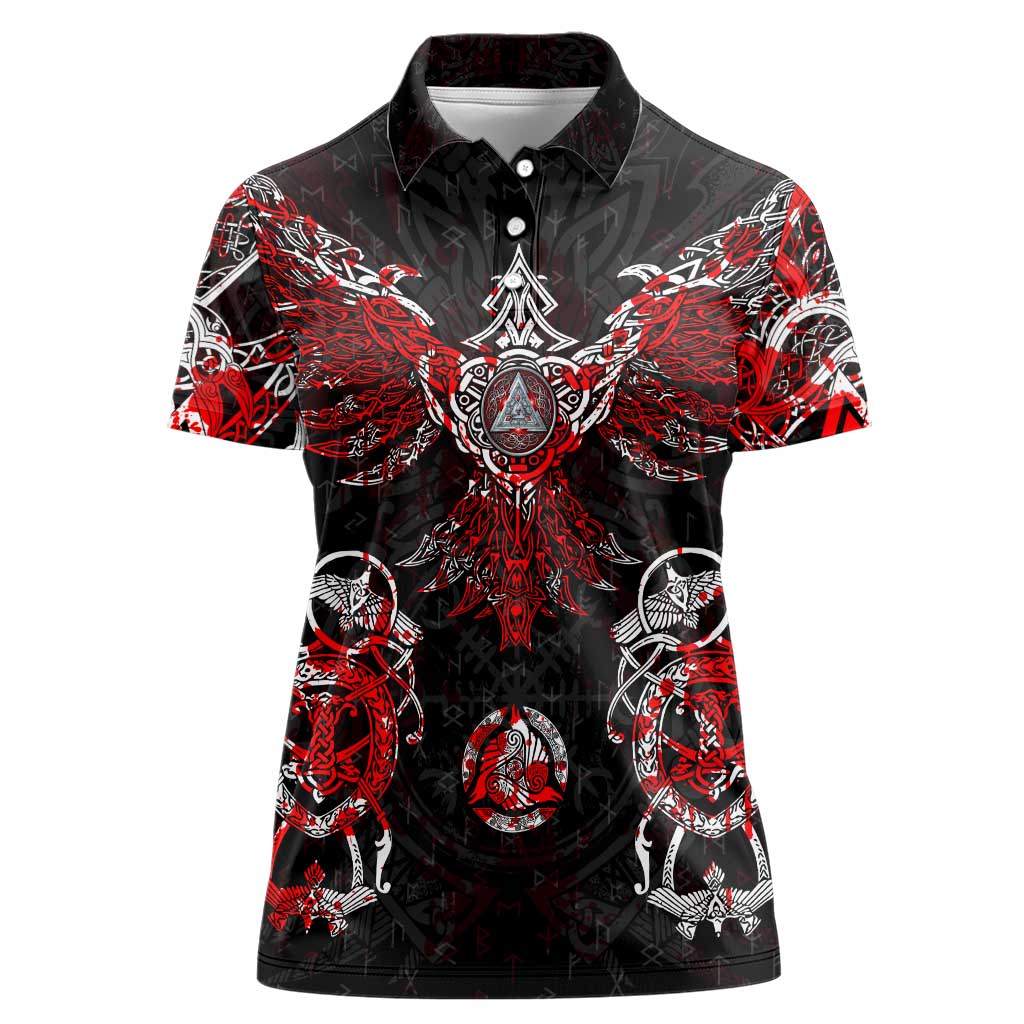 Raven And Norse Runes Women Polo Shirt Viking