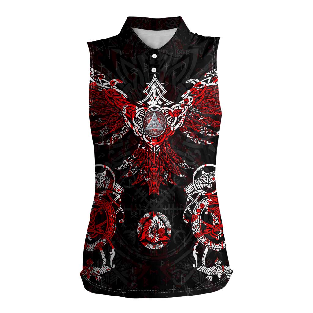 Raven And Norse Runes Women Sleeveless Polo Shirt Viking