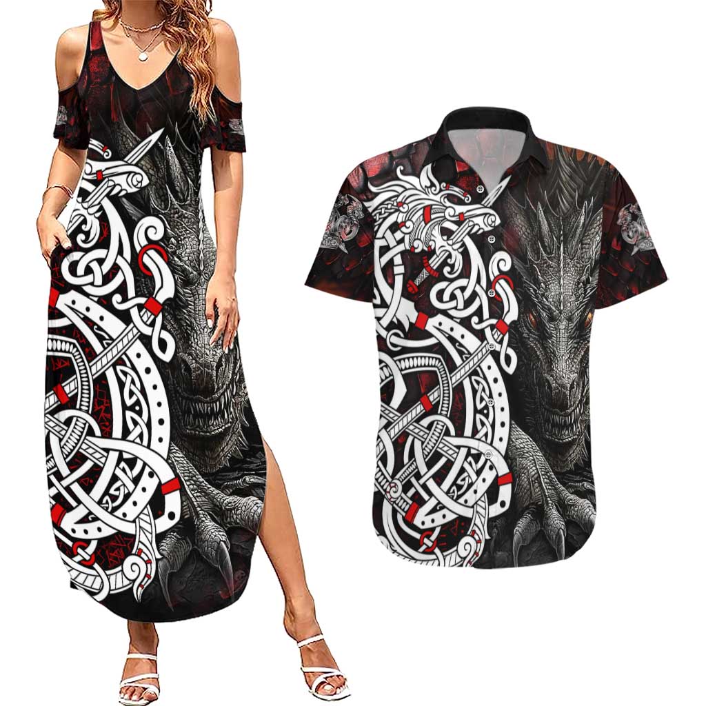 Viking Dragons Couples Matching Summer Maxi Dress and Hawaiian Shirt Norse Mythology - Wonder Print Shop