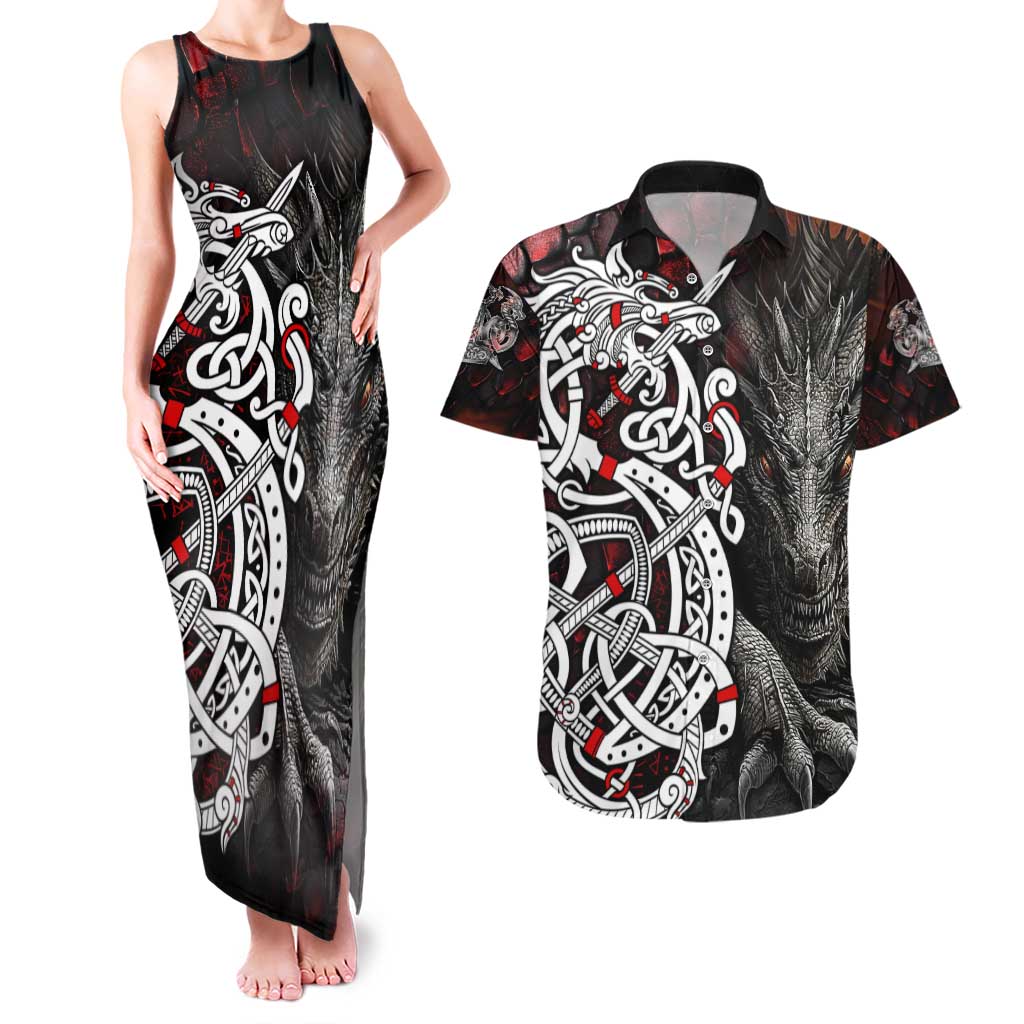 Viking Dragons Couples Matching Tank Maxi Dress and Hawaiian Shirt Norse Mythology - Wonder Print Shop