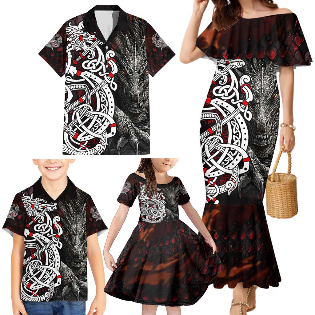 Viking Dragons Family Matching Mermaid Dress and Hawaiian Shirt Norse Mythology - Wonder Print Shop