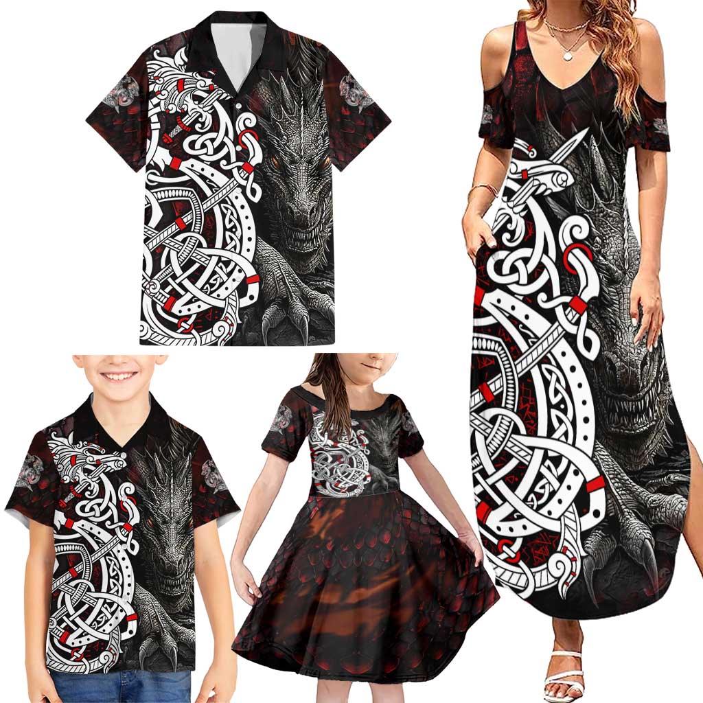 Viking Dragons Family Matching Summer Maxi Dress and Hawaiian Shirt Norse Mythology - Wonder Print Shop