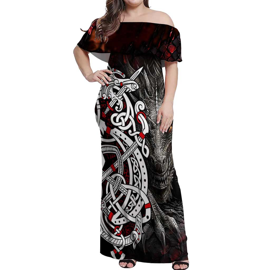 Viking Dragons Off Shoulder Maxi Dress Norse Mythology - Wonder Print Shop