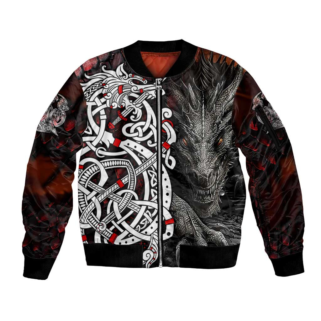 Viking Dragons Sleeve Zip Bomber Jacket Norse Mythology