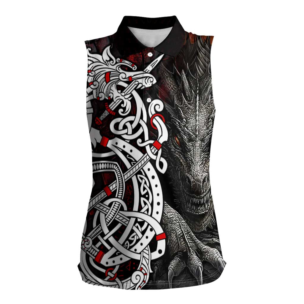 Viking Dragons Women Sleeveless Polo Shirt Norse Mythology