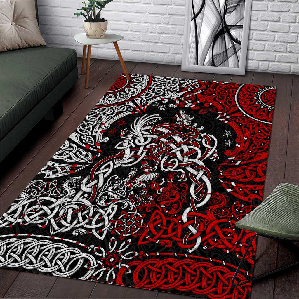 Viking Warrior And Viking Dragons Area Rug - Wonder Print Shop