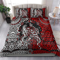 Viking warrior bedding set with red and black duvet cover and matching pillow shams