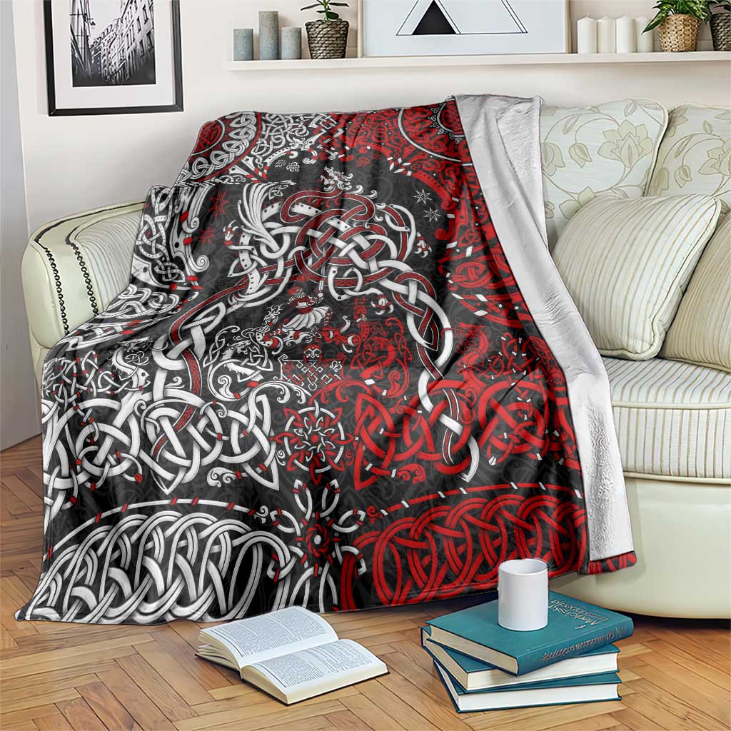 Viking Warrior And Viking Dragons Blanket