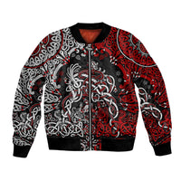 Unisex bomber jacket in red/black with Viking dragon and chain graphic, front zip