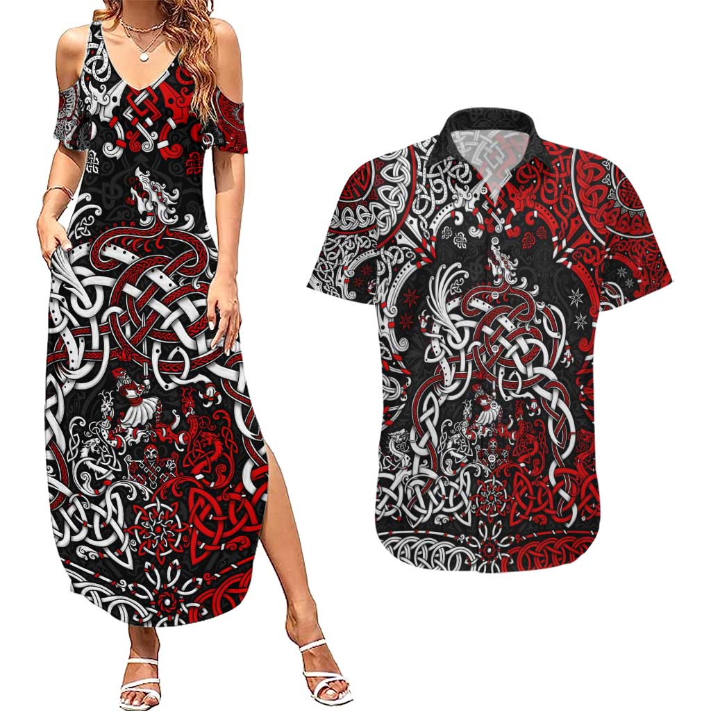 Viking Warrior And Viking Dragons Couples Matching Summer Maxi Dress and Hawaiian Shirt - Wonder Print Shop