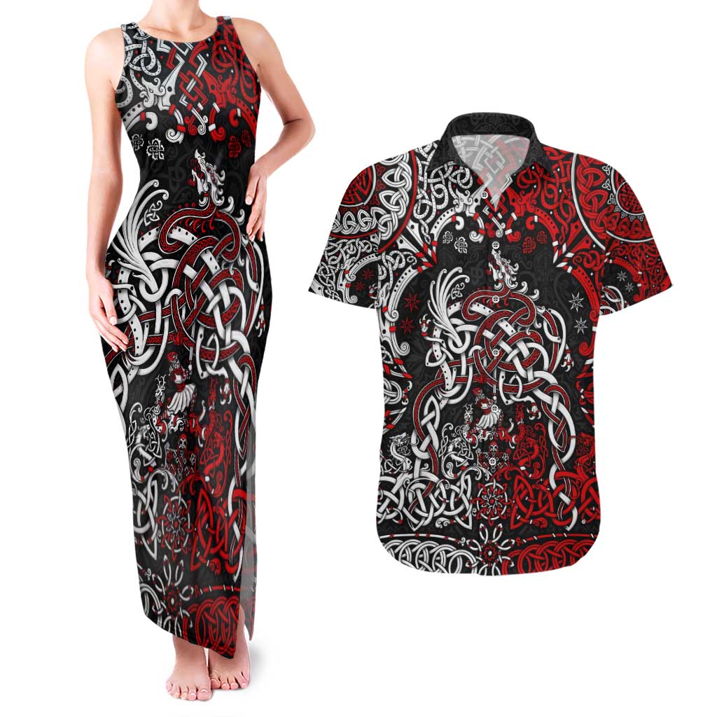 Viking Warrior And Viking Dragons Couples Matching Tank Maxi Dress and Hawaiian Shirt - Wonder Print Shop