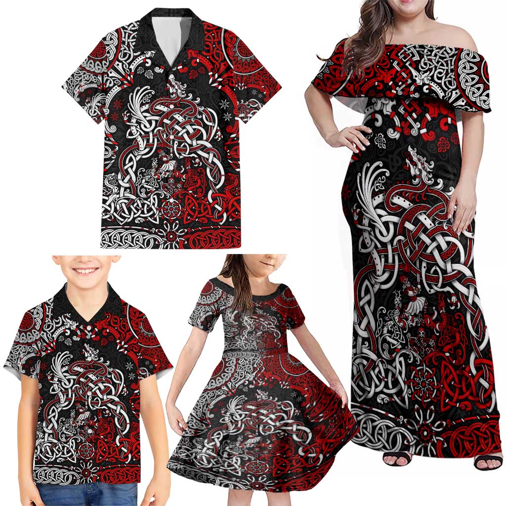 Viking Warrior And Viking Dragons Family Matching Off Shoulder Maxi Dress and Hawaiian Shirt - Wonder Print Shop