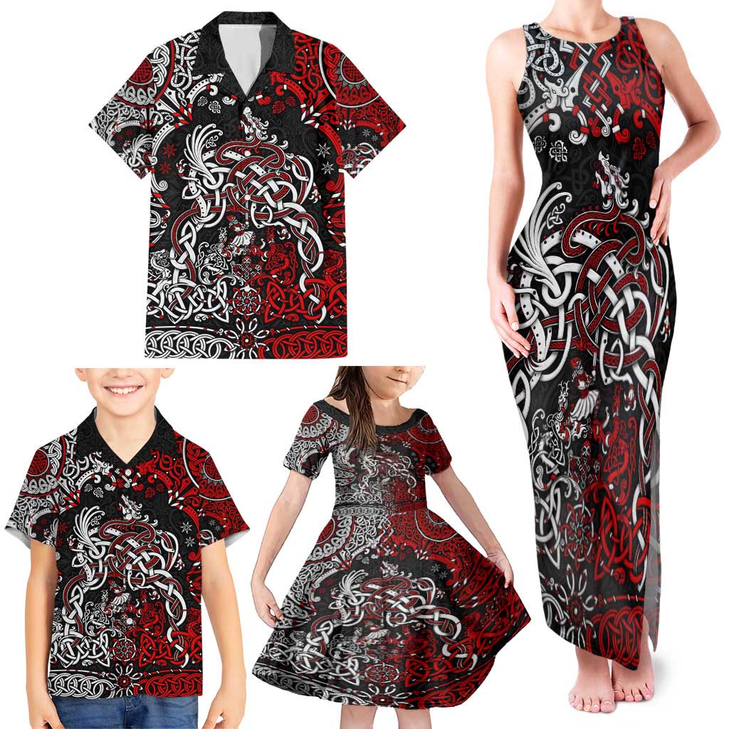 Viking Warrior And Viking Dragons Family Matching Tank Maxi Dress and Hawaiian Shirt - Wonder Print Shop