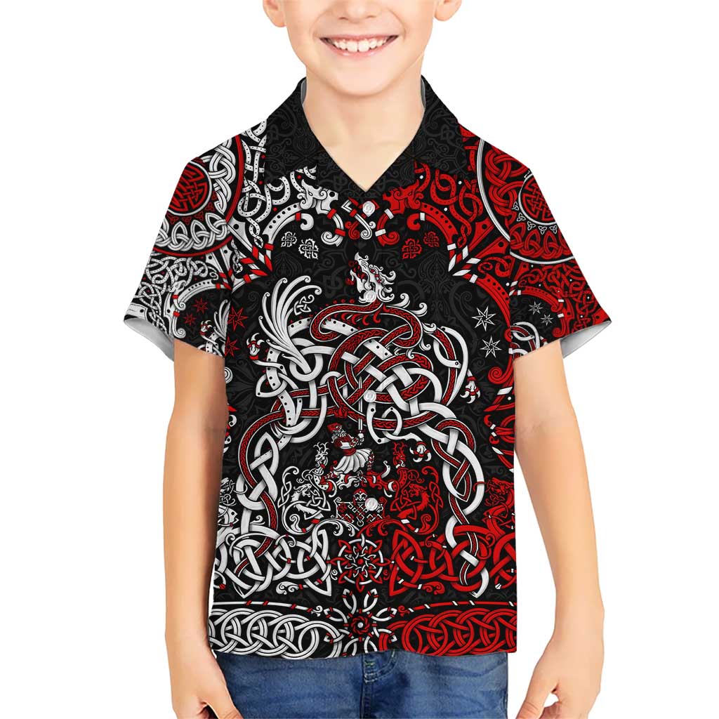 Viking Warrior And Viking Dragons Kid Hawaiian Shirt - Wonder Print Shop