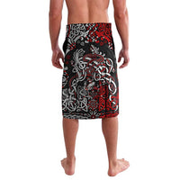 Black Viking dragon-pattern lavalava with red accents and white celtic knots