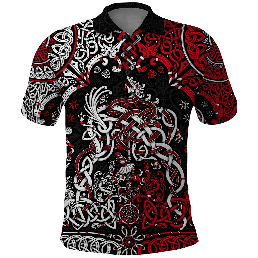 Viking Warrior And Viking Dragons Polo Shirt - Wonder Print Shop