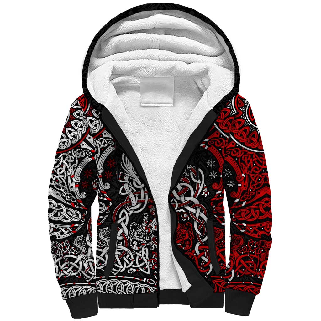 Viking Warrior And Viking Dragons Sherpa Hoodie