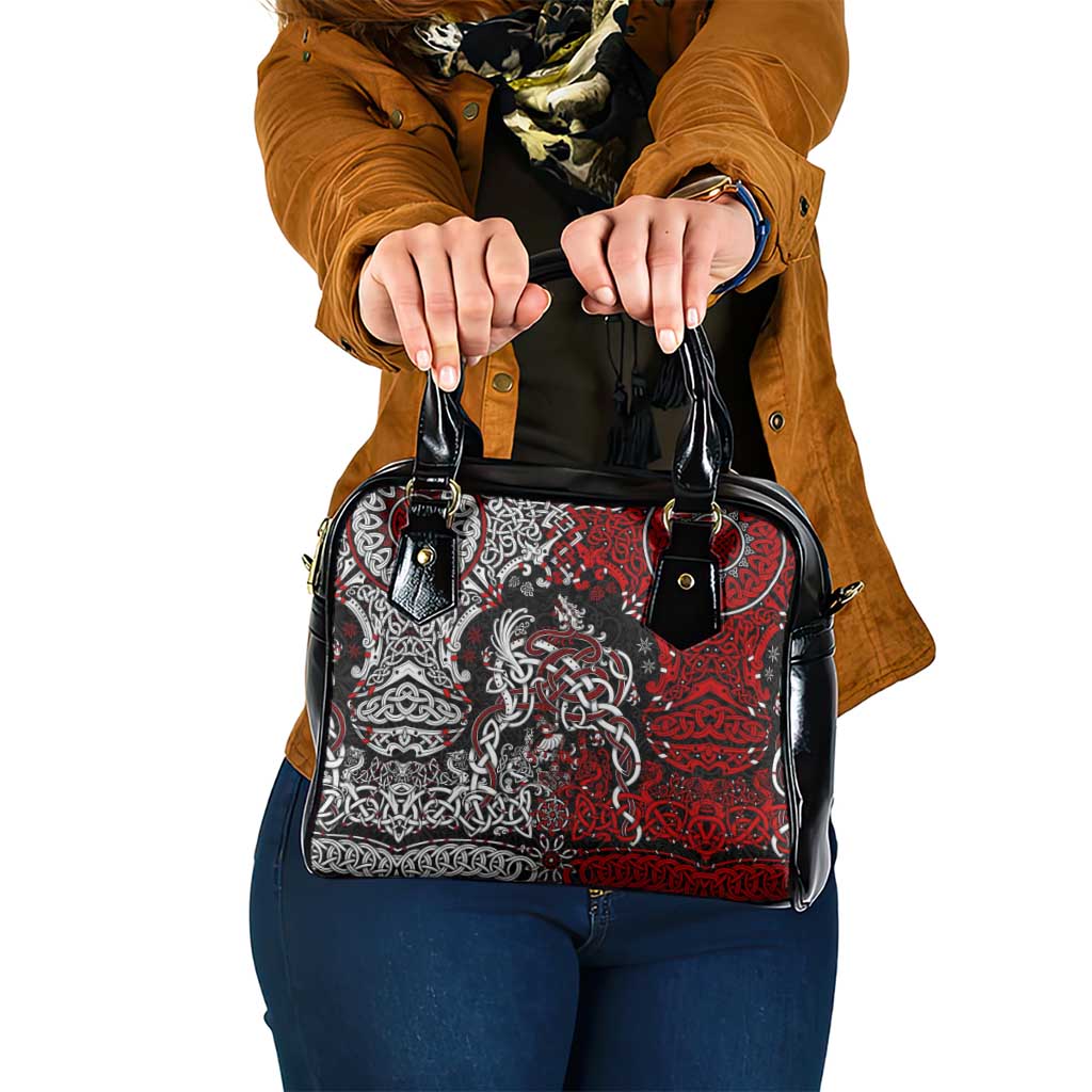 Viking Warrior And Viking Dragons Shoulder Handbag