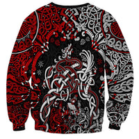 Unisex Viking warrior sweatshirt with red-black-gray dragon and knot pattern