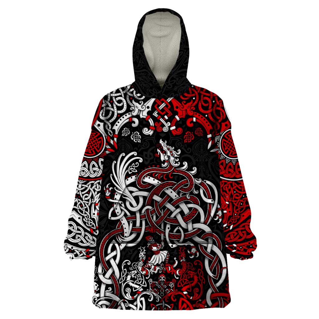 Viking Warrior And Viking Dragons Wearable Blanket Hoodie