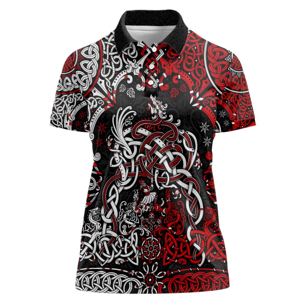 Viking Warrior And Viking Dragons Women Polo Shirt